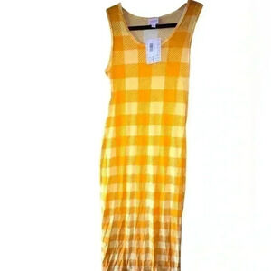 Lularoe large mustard yellow‎ & white plaid Dani maxi dress. NWT. Column style